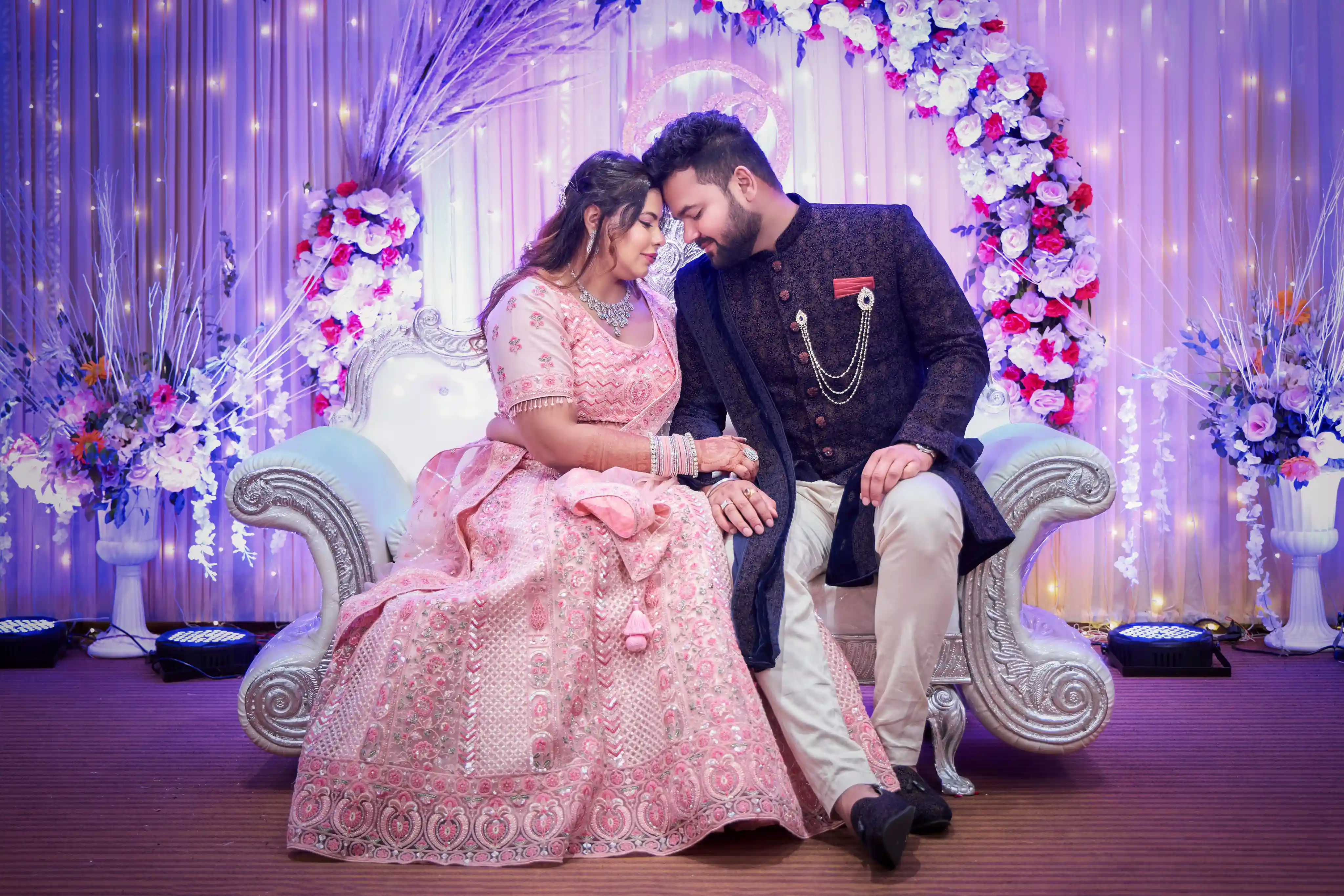 Varanasi engagement ceremony stage decoration by The WeddingShoot